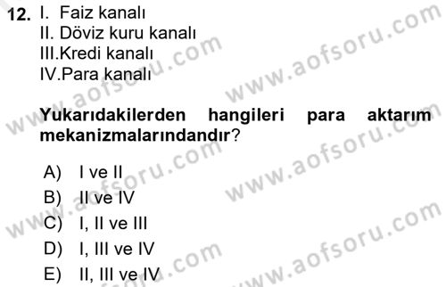 Para ve Banka Dersi 2018 - 2019 Yılı (Final) Dönem Sonu Sınav Soruları 12. Soru