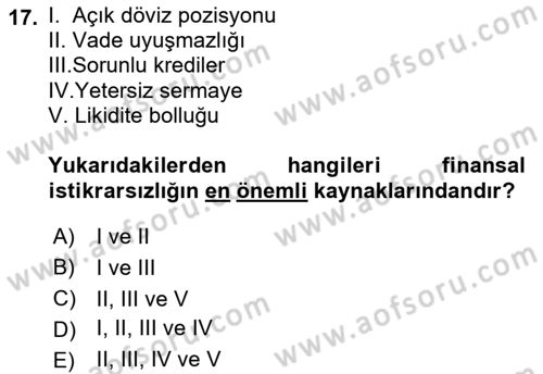 Para ve Banka Dersi 2018 - 2019 Yılı (Final) Dönem Sonu Sınav Soruları 17. Soru