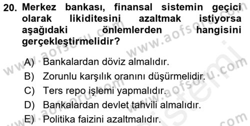 Para ve Banka Dersi 2018 - 2019 Yılı (Final) Dönem Sonu Sınav Soruları 20. Soru