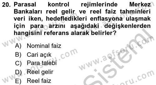Para ve Banka Dersi 2018 - 2019 Yılı Yaz Okulu Sınav Soruları 20. Soru