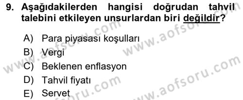 Para ve Banka Dersi 2018 - 2019 Yılı Yaz Okulu Sınav Soruları 9. Soru