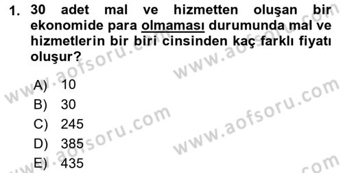 Para ve Banka Dersi 2019 - 2020 Yılı (Vize) Ara Sınavı 1. Soru