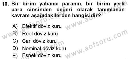 Para ve Banka Dersi 2019 - 2020 Yılı (Vize) Ara Sınavı 10. Soru