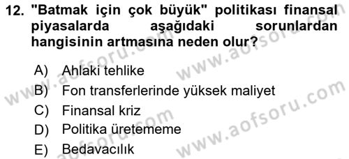 Para ve Banka Dersi 2019 - 2020 Yılı (Vize) Ara Sınavı 12. Soru