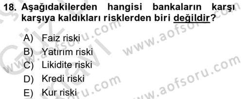 Para ve Banka Dersi 2019 - 2020 Yılı (Vize) Ara Sınavı 18. Soru