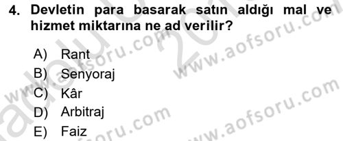 Para ve Banka Dersi 2019 - 2020 Yılı (Vize) Ara Sınavı 4. Soru