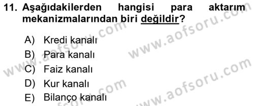 Para ve Banka Dersi 2019 - 2020 Yılı (Final) Dönem Sonu Sınavı 11. Soru