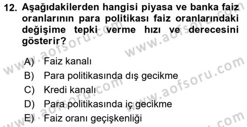 Para ve Banka Dersi 2019 - 2020 Yılı (Final) Dönem Sonu Sınavı 12. Soru