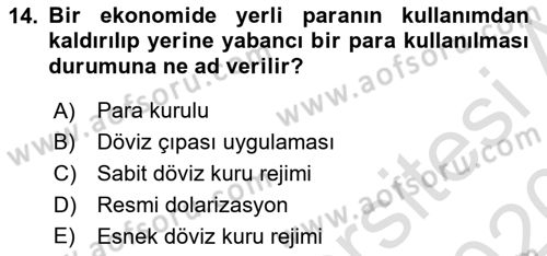 Para ve Banka Dersi 2019 - 2020 Yılı (Final) Dönem Sonu Sınavı 14. Soru