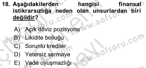 Para ve Banka Dersi 2019 - 2020 Yılı (Final) Dönem Sonu Sınavı 18. Soru