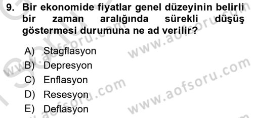 Para ve Banka Dersi 2019 - 2020 Yılı (Final) Dönem Sonu Sınavı 9. Soru