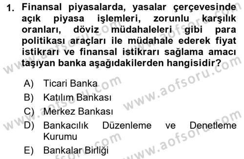 Para ve Banka Dersi 2022 - 2023 Yılı (Vize) Ara Sınavı 1. Soru