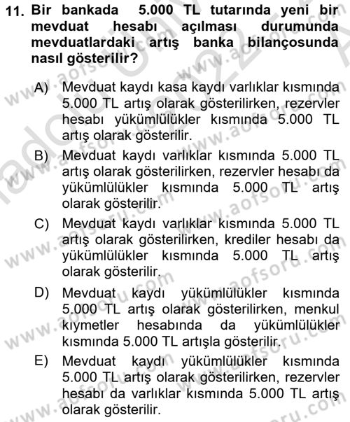 Para ve Banka Dersi 2022 - 2023 Yılı (Vize) Ara Sınavı 11. Soru