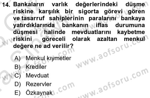 Para ve Banka Dersi 2022 - 2023 Yılı (Vize) Ara Sınavı 14. Soru