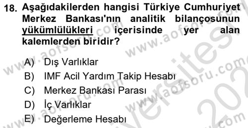 Para ve Banka Dersi 2022 - 2023 Yılı (Vize) Ara Sınavı 18. Soru