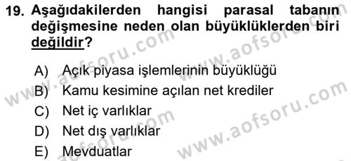 Para ve Banka Dersi 2022 - 2023 Yılı (Vize) Ara Sınavı 19. Soru