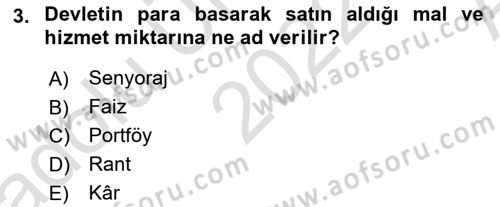 Para ve Banka Dersi 2022 - 2023 Yılı (Vize) Ara Sınavı 3. Soru