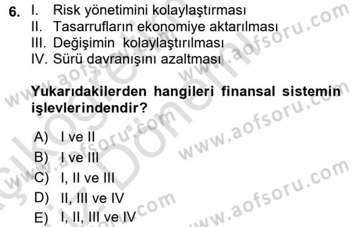 Para ve Banka Dersi 2022 - 2023 Yılı (Vize) Ara Sınavı 6. Soru