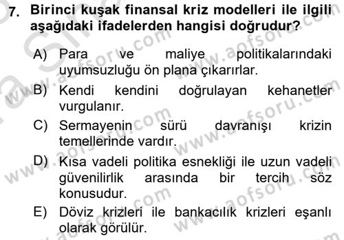 Para ve Banka Dersi 2022 - 2023 Yılı (Vize) Ara Sınavı 7. Soru