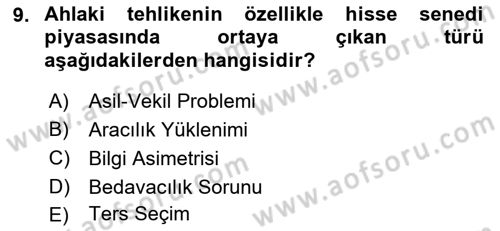 Para ve Banka Dersi 2022 - 2023 Yılı (Vize) Ara Sınavı 9. Soru