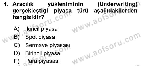 Para ve Banka Dersi 2022 - 2023 Yılı (Final) Dönem Sonu Sınavı 1. Soru