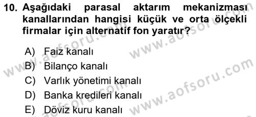 Para ve Banka Dersi 2022 - 2023 Yılı (Final) Dönem Sonu Sınavı 10. Soru