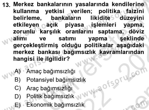 Para ve Banka Dersi 2022 - 2023 Yılı (Final) Dönem Sonu Sınavı 13. Soru