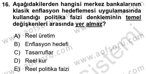 Para ve Banka Dersi 2022 - 2023 Yılı (Final) Dönem Sonu Sınavı 16. Soru