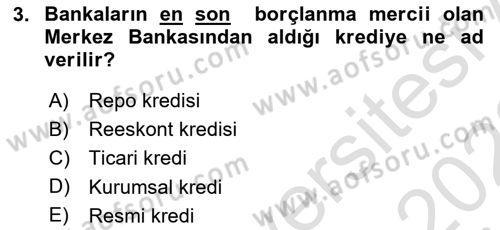 Para ve Banka Dersi 2022 - 2023 Yılı (Final) Dönem Sonu Sınavı 3. Soru