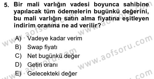 Para ve Banka Dersi 2022 - 2023 Yılı (Final) Dönem Sonu Sınavı 5. Soru