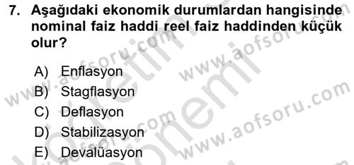 Para ve Banka Dersi 2022 - 2023 Yılı (Final) Dönem Sonu Sınavı 7. Soru