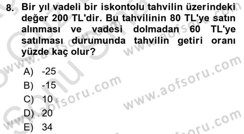 Para ve Banka Dersi 2022 - 2023 Yılı (Final) Dönem Sonu Sınavı 8. Soru