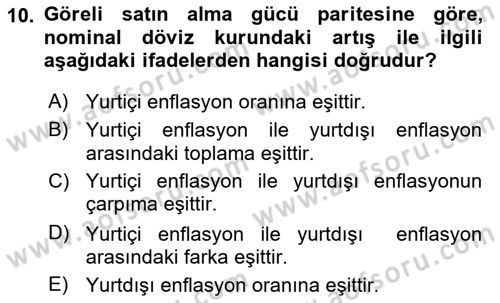 Para ve Banka Dersi 2022 - 2023 Yılı Yaz Okulu Sınav Soruları 10. Soru