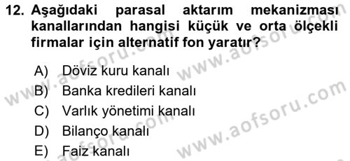 Para ve Banka Dersi 2022 - 2023 Yılı Yaz Okulu Sınav Soruları 12. Soru