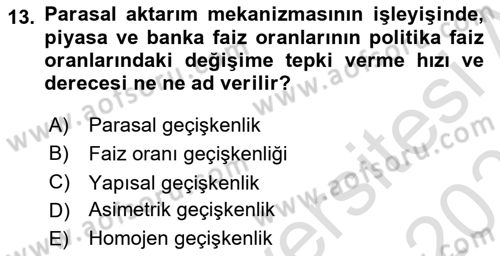 Para ve Banka Dersi 2022 - 2023 Yılı Yaz Okulu Sınav Soruları 13. Soru