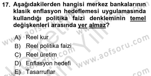 Para ve Banka Dersi 2022 - 2023 Yılı Yaz Okulu Sınav Soruları 17. Soru