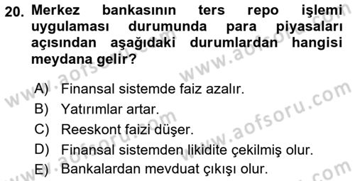 Para ve Banka Dersi 2022 - 2023 Yılı Yaz Okulu Sınav Soruları 20. Soru