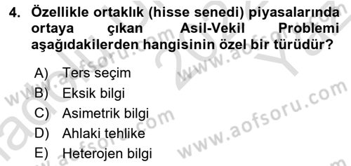 Para ve Banka Dersi 2022 - 2023 Yılı Yaz Okulu Sınavı 4. Soru