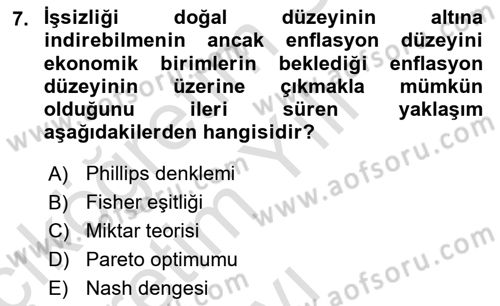 Para ve Banka Dersi 2022 - 2023 Yılı Yaz Okulu Sınav Soruları 7. Soru