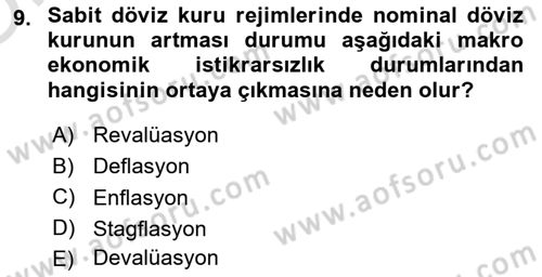 Para ve Banka Dersi 2022 - 2023 Yılı Yaz Okulu Sınav Soruları 9. Soru