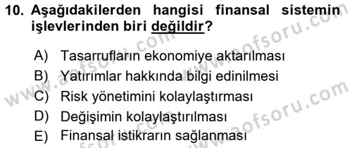 Para ve Banka Dersi 2023 - 2024 Yılı (Vize) Ara Sınavı 10. Soru