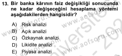 Para ve Banka Dersi Ara Sınavı Deneme Sınav Soruları 13. Soru