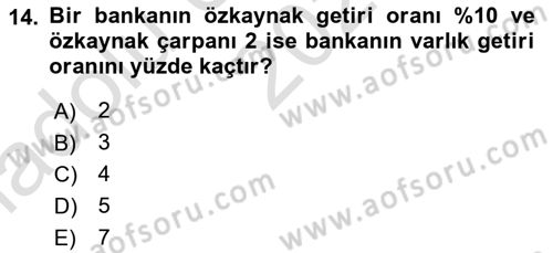 Para ve Banka Dersi Ara Sınavı Deneme Sınav Soruları 14. Soru