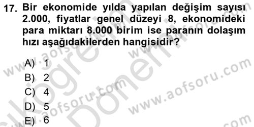 Para ve Banka Dersi 2023 - 2024 Yılı (Vize) Ara Sınav Soruları 17. Soru