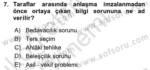Para ve Banka Dersi 2023 - 2024 Yılı (Vize) Ara Sınav Soruları 7. Soru