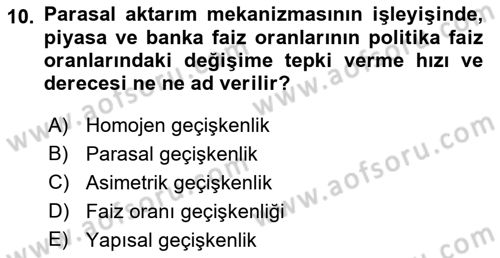 Para ve Banka Dersi 2023 - 2024 Yılı (Final) Dönem Sonu Sınav Soruları 10. Soru