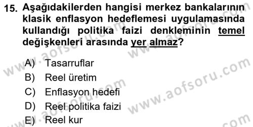 Para ve Banka Dersi 2023 - 2024 Yılı (Final) Dönem Sonu Sınav Soruları 15. Soru