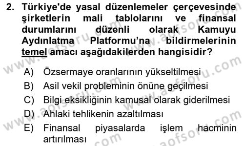 Para ve Banka Dersi 2023 - 2024 Yılı (Final) Dönem Sonu Sınav Soruları 2. Soru
