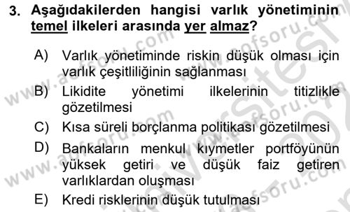 Para ve Banka Dersi 2023 - 2024 Yılı (Final) Dönem Sonu Sınav Soruları 3. Soru