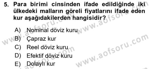 Para ve Banka Dersi 2023 - 2024 Yılı (Final) Dönem Sonu Sınav Soruları 5. Soru